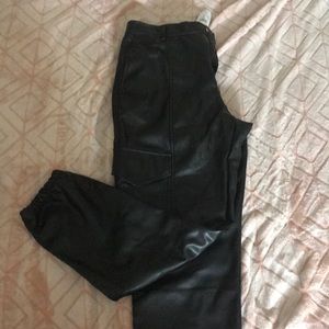 Black faux leather joggers